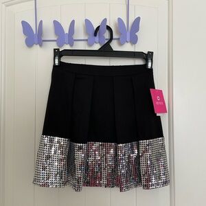 NWT | Amy Byer girl’s black silver sequin hem‎ pull on stretchy miniskirt small